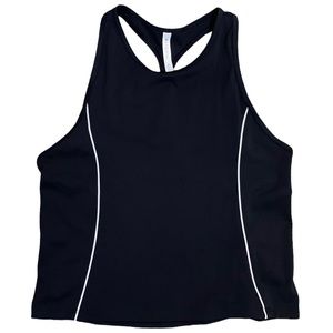 Athleta lighting tank in black with white piping. M